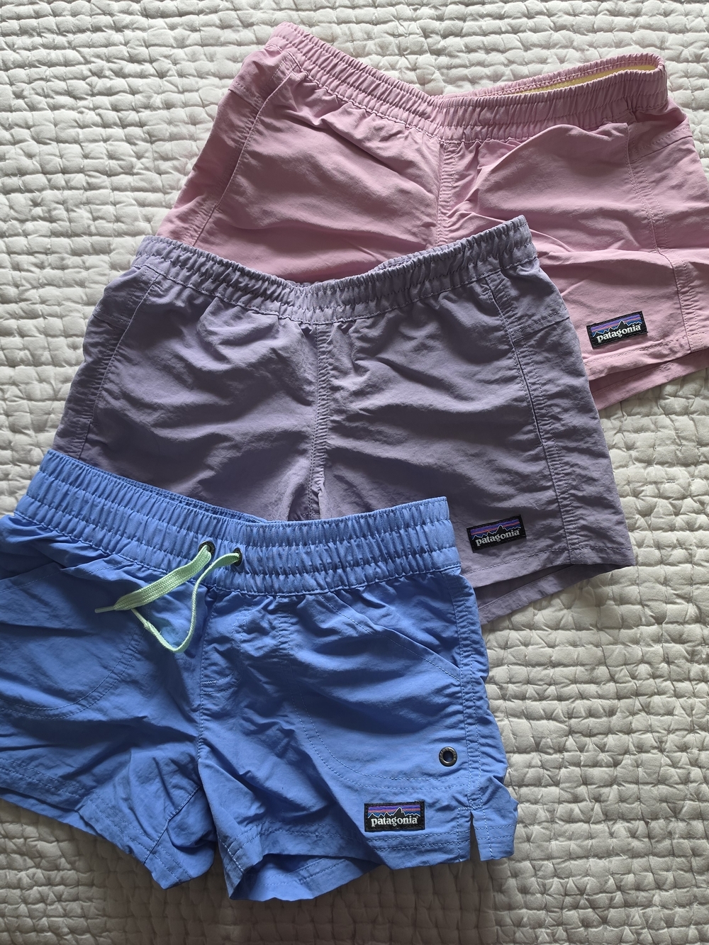 Bundle Of Patagonia Kids Baggies Shorts — Blue, Lavender & Pink S 7/8